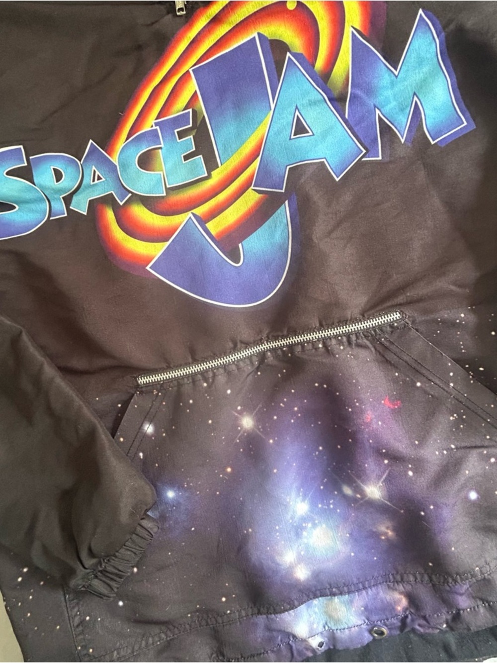 90s Space Jam #45 Rare 1/4 Zip Hooded Windbreaker Jacket Size L
